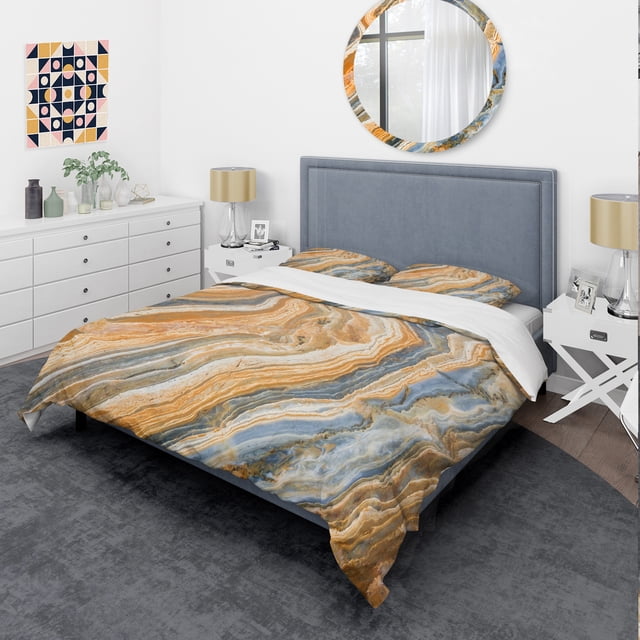 Designart 'couches de Segment de Roche Marbrée' Ensemble de Literie Abstraite - Housse de Couette et Impostes
