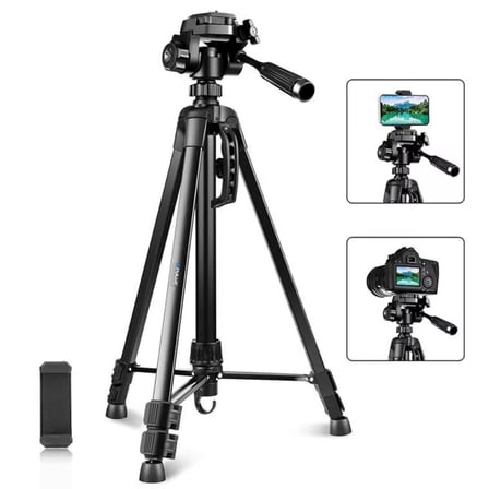 67" Camera Tripod, Portable and Flexible Tripod with Clip and Adapter, Porfessional Aluminum Tripod Stand for Mirrorless, DSLR, Phone, Camcorder, Spotting Scopes, Binoculars, Telescope