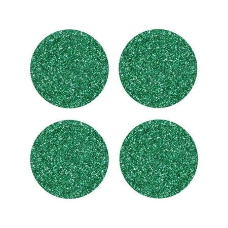 

Fuzoiu Green Glitter Print Leather Coasters Set Drink Coasters Set of 4 for Tabletop Protection Durable PVC Coasters Home Décor and Housewarming Gift-Round Shape
