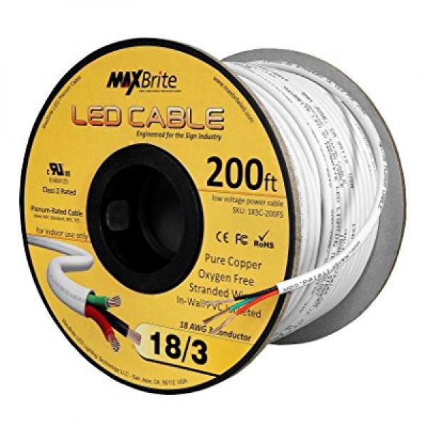 500 ft 18AWG Low Voltage LED Cable 3 Conductor Black Sleeve in-Wall Speaker Wire UL//cUL Class 2 Certified