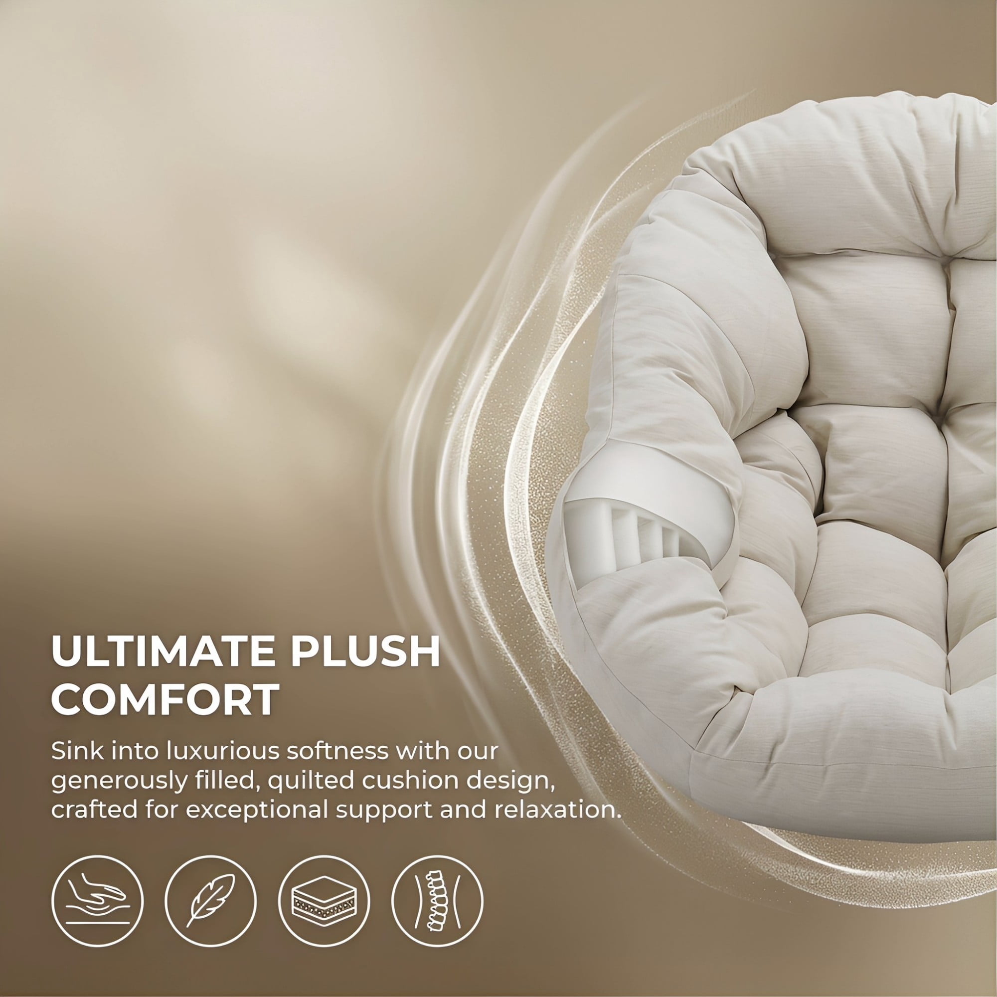 Outdoor Papasan Rocking Chair, Oversized Egg Rocking Chair with Cushion, Wicker Rattan Patio Rocker, Indoor Outdoor Lounge Chair for Porch Garden Living Room, Beige