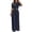 Navy, variant on Dress Outfits for Women Plus Size Comfy Crew Neck Button Down Blouse Wide Leg Draped Pants Two Pieces Suits Set