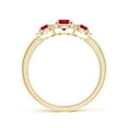 thumbnail image 2 of ANGARA Natural Round Ruby Three Stone Halo Ring with Diamonds in 14K Yellow Gold for Women (Size-4mm) | July Birthstone, Birthday, Anniversary, Jewelry Gift for Women | Natural Ruby Ring, 2 of 9