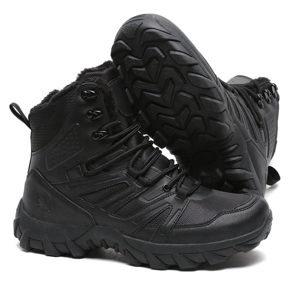 Stepedia Men's Snow Boots Lightweight Waterproof Winter Boots Faux Fur Lined Anti-slip Cold Weather Hiking Boots, Black