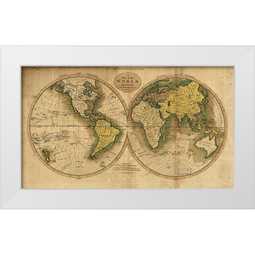 Vintage Maps 32x20 White Modern Wood Framed Museum Art Print Titled - World Map 1795