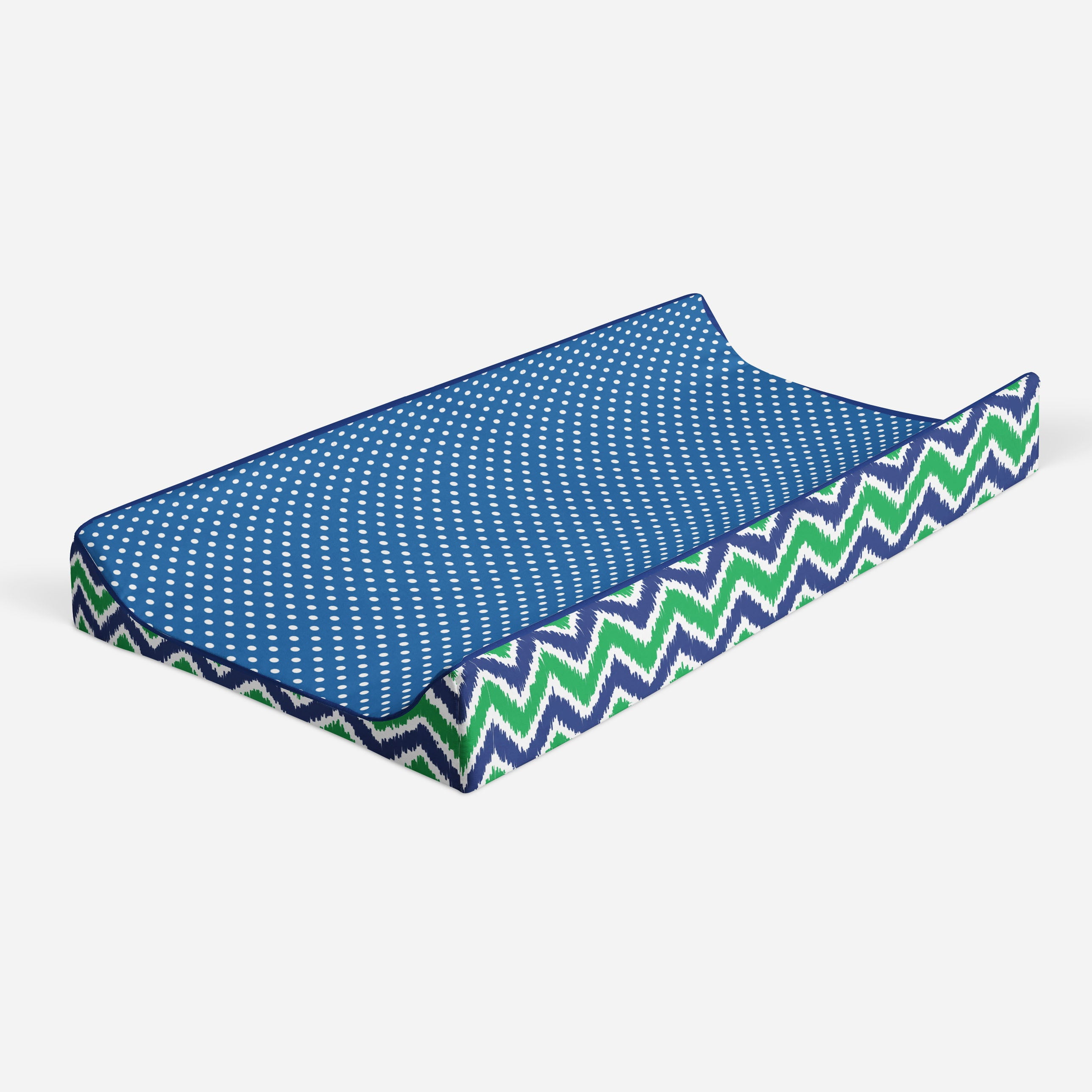 Bacati - MixNMatch Solid White Quilted Top 100% Cotton Percale with Polyester Batting With Navy/Green Zigzag Gussett Diaper Changing Pad Cover, Navy/Green
