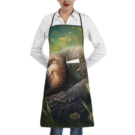 

Gaeub Daisy Sleeping Sloth Kitchen Cooking Aprons Adjustable Bib Apron Waterdrop and Oil Resistant Kitchen Chef Apron for Women Men