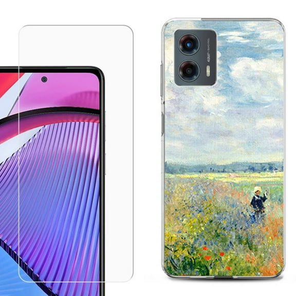 OneToughShield ® Compatible with Motorola Moto G 5G 2023, Shockproof Phone Case, with Tempered Glass Screen Protector - Poppy Field
