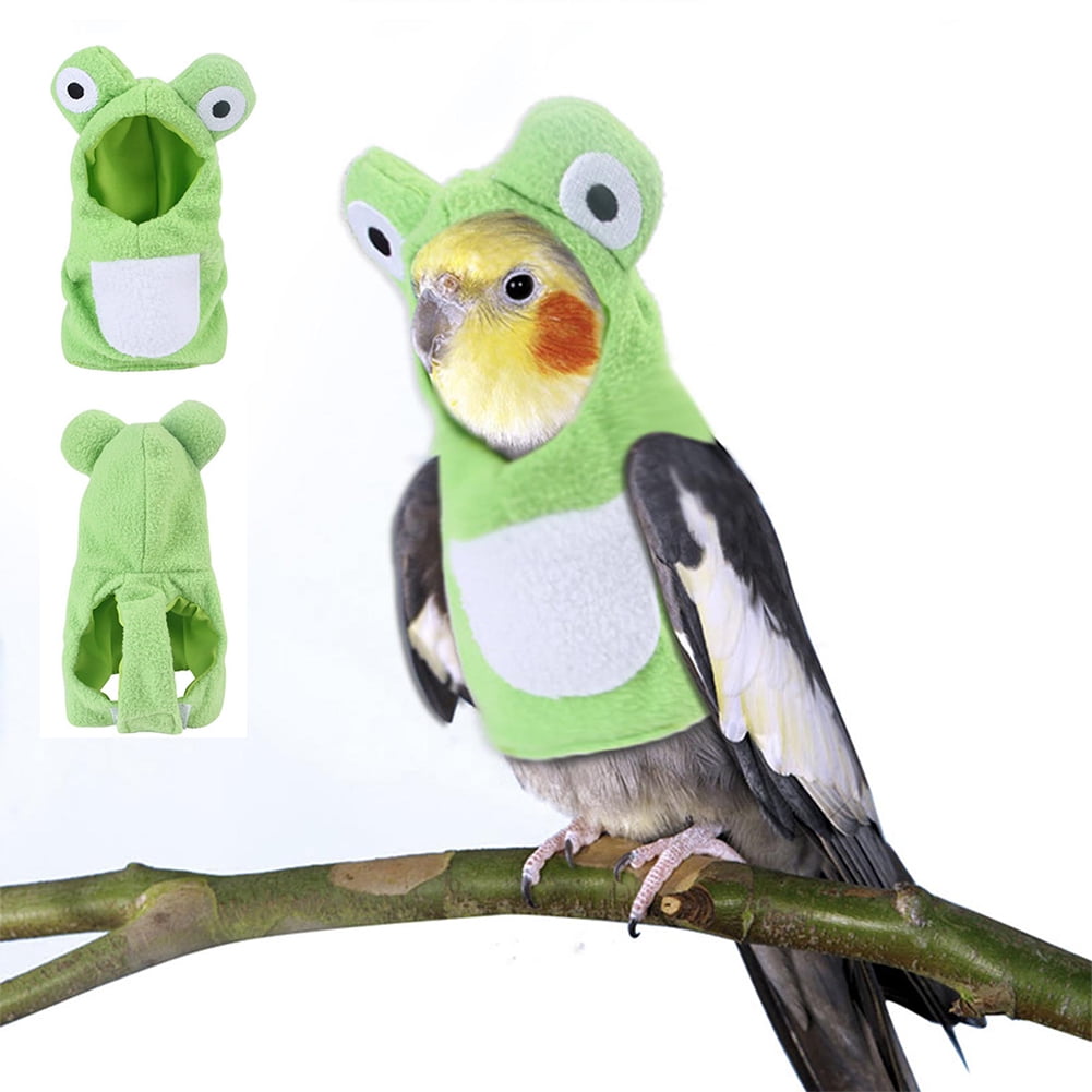 Visland Bird Costume, Cute Funny Frog Shape Soft Cozy Fleece Cotton Winter  Warm Hoodie Outfit Bird Clothes for Parakeets Conures Macaws Parrots Love  Birds Finches 