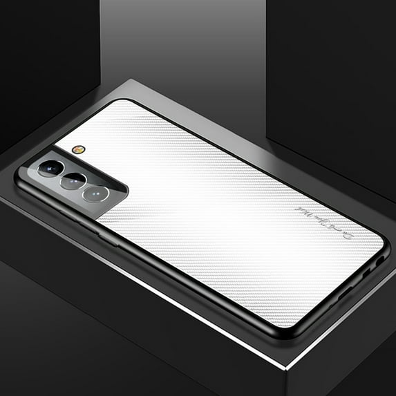 Case for Samsung Galaxy S21 FE, 9H Tempered Glass TPU Bumper Shockproof Anti-Scratches Lens Protection Cover, Slim Lightweight Non-Slip Case for Samsung Galaxy S21 FE, White