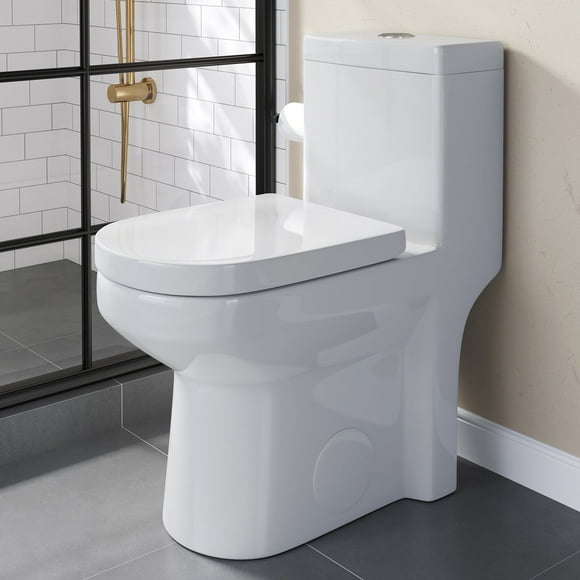 HOROW Small One Piece Toilets Dual Flush Toilets 1.28GPF 10'' Rough-in w/ Soft Seat