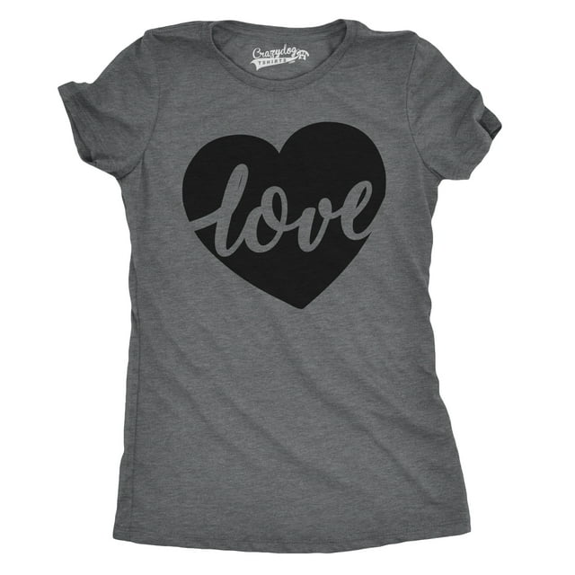 T-shirt pour Femmes « Love Script Heart Cute Relationship » pour Dames (Gris Chiné Foncé) - 3TG