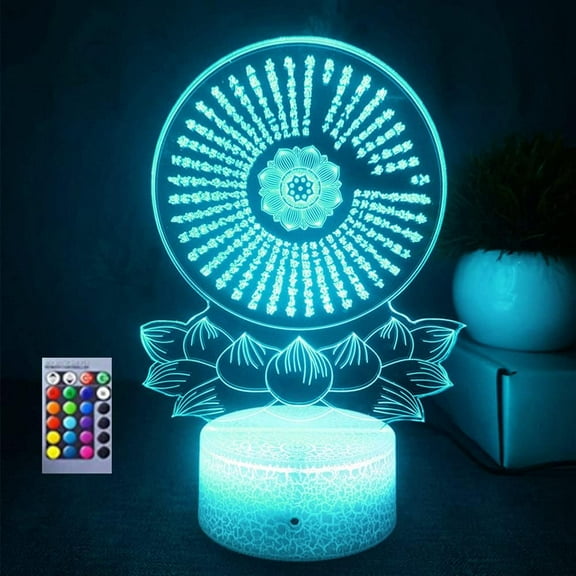 YSITIANNA 3D Buddha Night Light Lamp Illusion 16 Color Changing Remote Table Desk Decoration Lamps Acrylic Flat ABS Base USB Cable Birthday Gift Toys STNL#1900