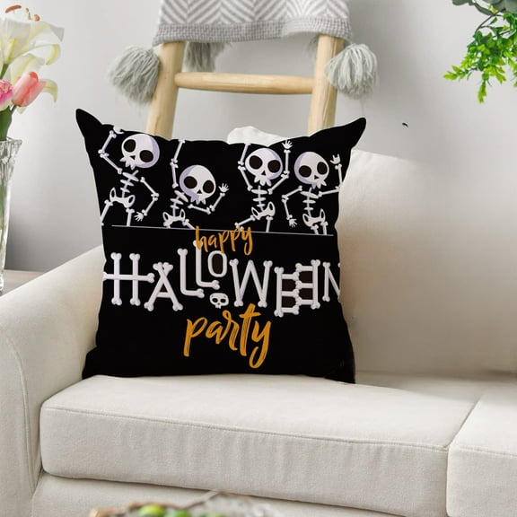PATLOLLAV Dancing Skeleton Black Halloween Pillow Cover,18x18 Inch Jack-O-Lantern Happy Halloween Fall Outdoor Decorations Pillow Decorative Throw Pillows Cases for Living Room Couch Decor