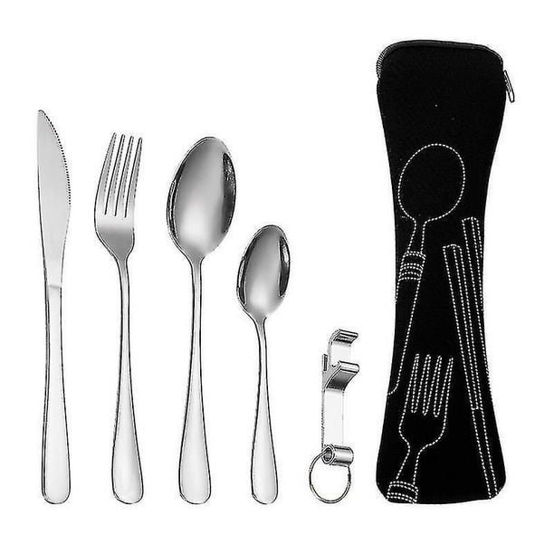 Camping Cutlery Set, Travel 5 Piece Cutlery Set With 2 Spoons, Knife