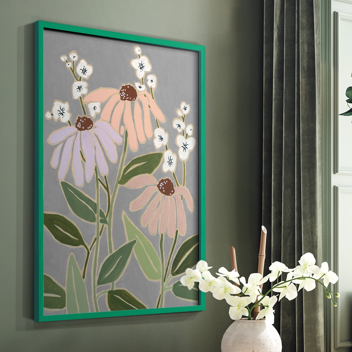 Woodblock Floral I Framed Print - Solid Wood in Single Picture Frame Solid Wood 2 Framed Print