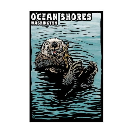 Washington Set - Ocean Shores, Washington - Sea Otter - Scratchboard Print Wall Art By Lantern Press