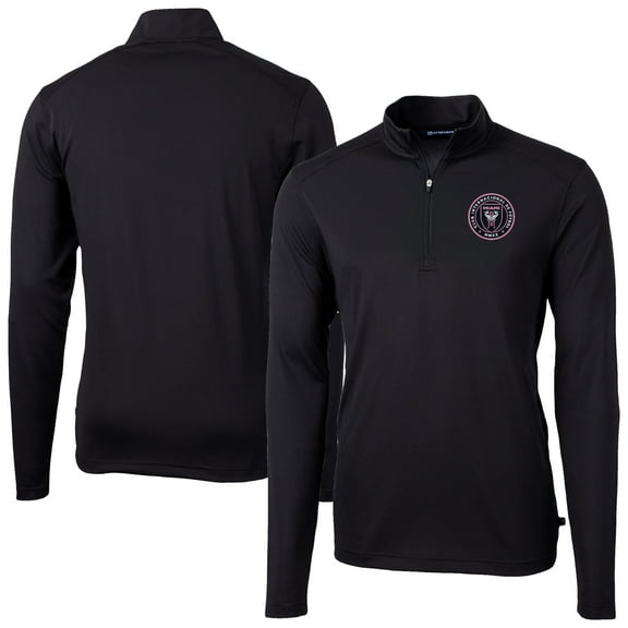 Men's Cutter & Buck Black Inter Miami CF DryTec Virtue Eco Pique Recycled Quarter-Zip Pullover