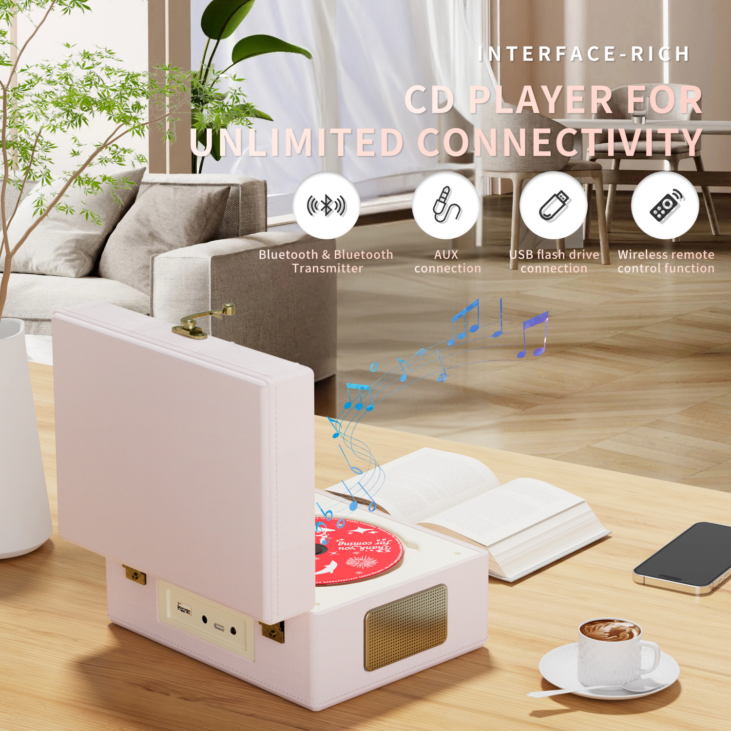 Yintiny Rechargeable Vintage CD Player with Speakers; Bluetooth Transmitter; Festival Gift; BGM Player for Home Decor