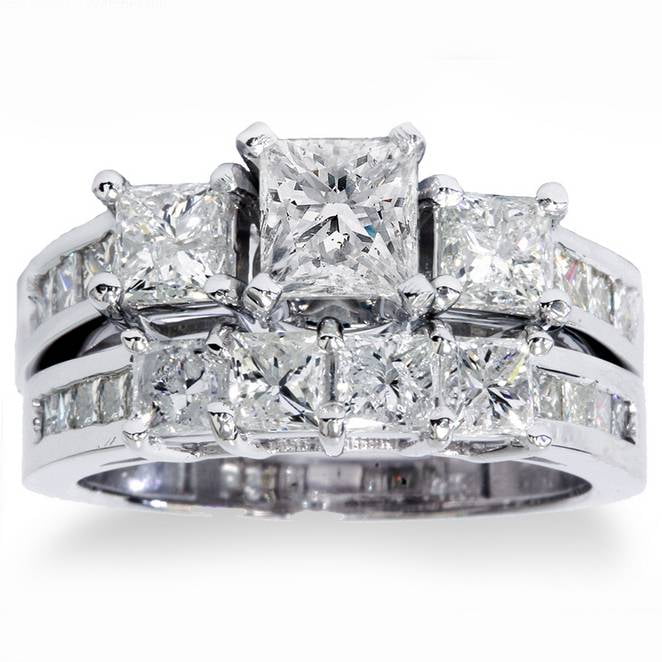 2.00 Ct Diamond Princess Cut 10k White Real Gold Engagement Ring Bridal Set 
