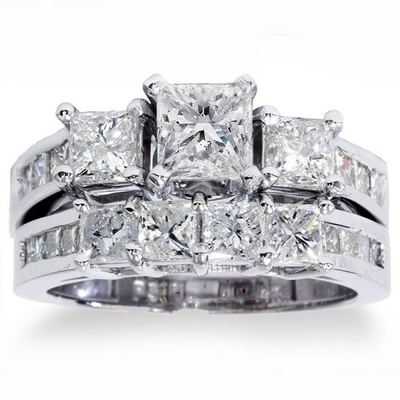 Pompeii 3 1/2ct Princess Cut Diamond Engagement Ring Wedding Set 14K White Gold (G/H,I1)