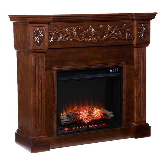 Bowery Hill Modern Carved Touch Screen Electric Fireplace in Rich Espresso