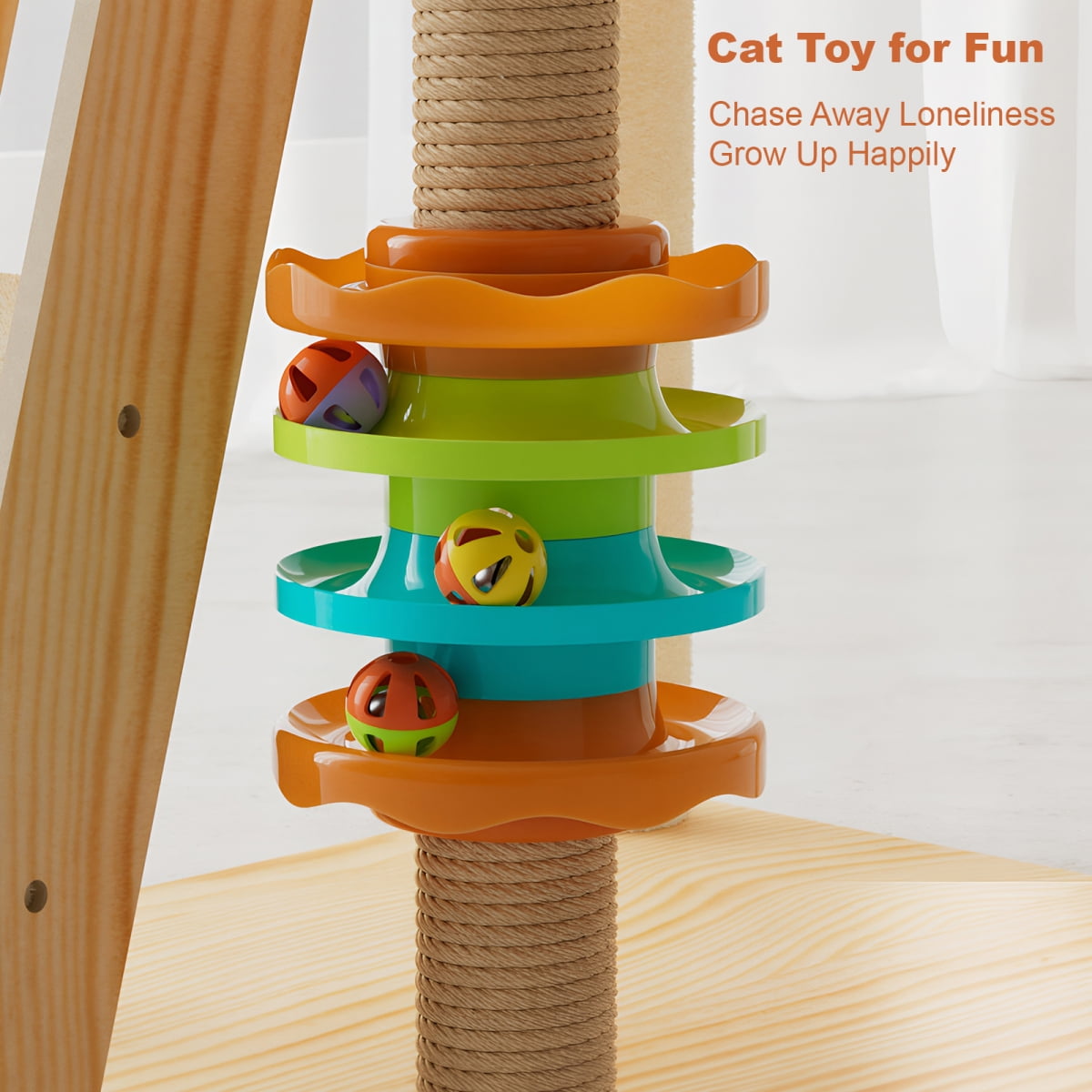 59" Cat Scratching Post,Cat Tree, Tall Wood Cat Tree Tower for Indoor Cats,Stable Cat Scratch Post for Indoor Cats, Modern Cat Tower with Top Perch & Acrylic Hammock for Small & Large Cats