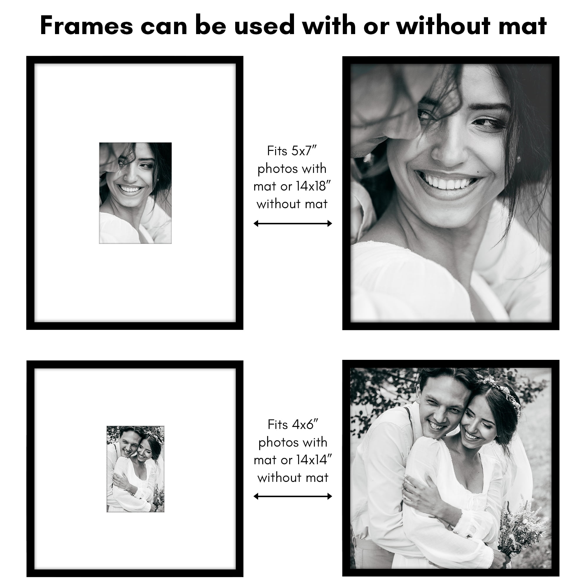 Americanflat Set of 4 Picture Frames Gallery Wall Frame 2 with 14x14 with 4x6 Mats and 2 with 14x18 with 5x7 Mat - Black