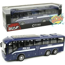 1:30 Scale Police Car Bus Toy - Large 12.5 Inch Go Inertia Bus Cars Model, ABS Diecast Plastic Kids Toys Car with Realistic Design for Boys Girls, Birthday Party Gift for Toddlers (Blue)