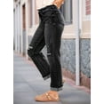 thumbnail image 4 of Pantalones Vaqueros Boyfriend Rectos de Tiro Medio para Mujer, de Mezclilla Elástica y Rasgada, A . Negro S, 4 of 8