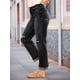 thumbnail image 4 of Pantalones Vaqueros Boyfriend Rectos de Tiro Medio para Mujer, de Mezclilla Elástica y Rasgada, A . Negro S, 4 of 8