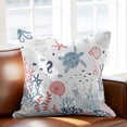 thumbnail image 2 of Summer Ocean Throw Pillow Cover Blue Red Shell Coral Turtle Starfish Marine Life Cotton Linen Cushion Cover Throw Pillow Case with Invisible Zipper for Couch Sofa Bed Chair Car 26x26 Inch, 2 of 9