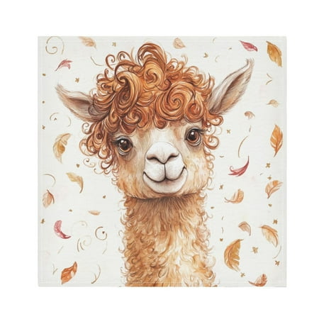 

JSTEL Cute Llama with Curly Fur Cloth Napkins Set of 4 20x20 Inch Washable and Reusable Napkin for Decoupage Dinner Party Everyday Use
