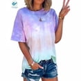 thumbnail image 2 of Camiseta de mujer, cuello redondo, manga corta, blusa con estampado tie-dye, morado, 5XL kenally  AP002435-06, 2 of 6