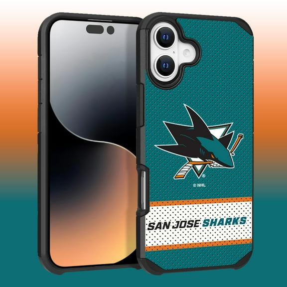 Apple iPhone 16 Plus (6.7) - NHL Licensed San Jose Sharks Team Logo on Jersey Textured Dual Layer Case