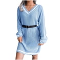 thumbnail image 2 of Gspmoly Robes Décontractées pour Femmes, Mode Femmes Décontractée Ample Couleur Unie Robe Chandail en Tricot à Col en V Robes Formelles pour Femmes Articles en Liquidation, 2 of 6