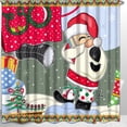 thumbnail image 1 of Vibrant Christmas Shower Curtain with Cartoon Santa, Snowflakes & Tree, 1 of 4