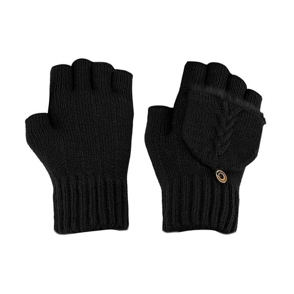 Btomtd USB Heated Gloves in Half Finger Flip Style, Velvet Knitted Winter Fashion Gloves for Women, Yarn Exposed Gloves with Heating, Black
