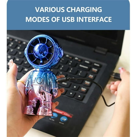 

Li HB Store Portable Two-speed Handheld Fan Electroplating Gradient Color Astronaut Pocket Coolings Fan USB ChargingSilent Mini Desktop Fan Small home appliances clearance Blue