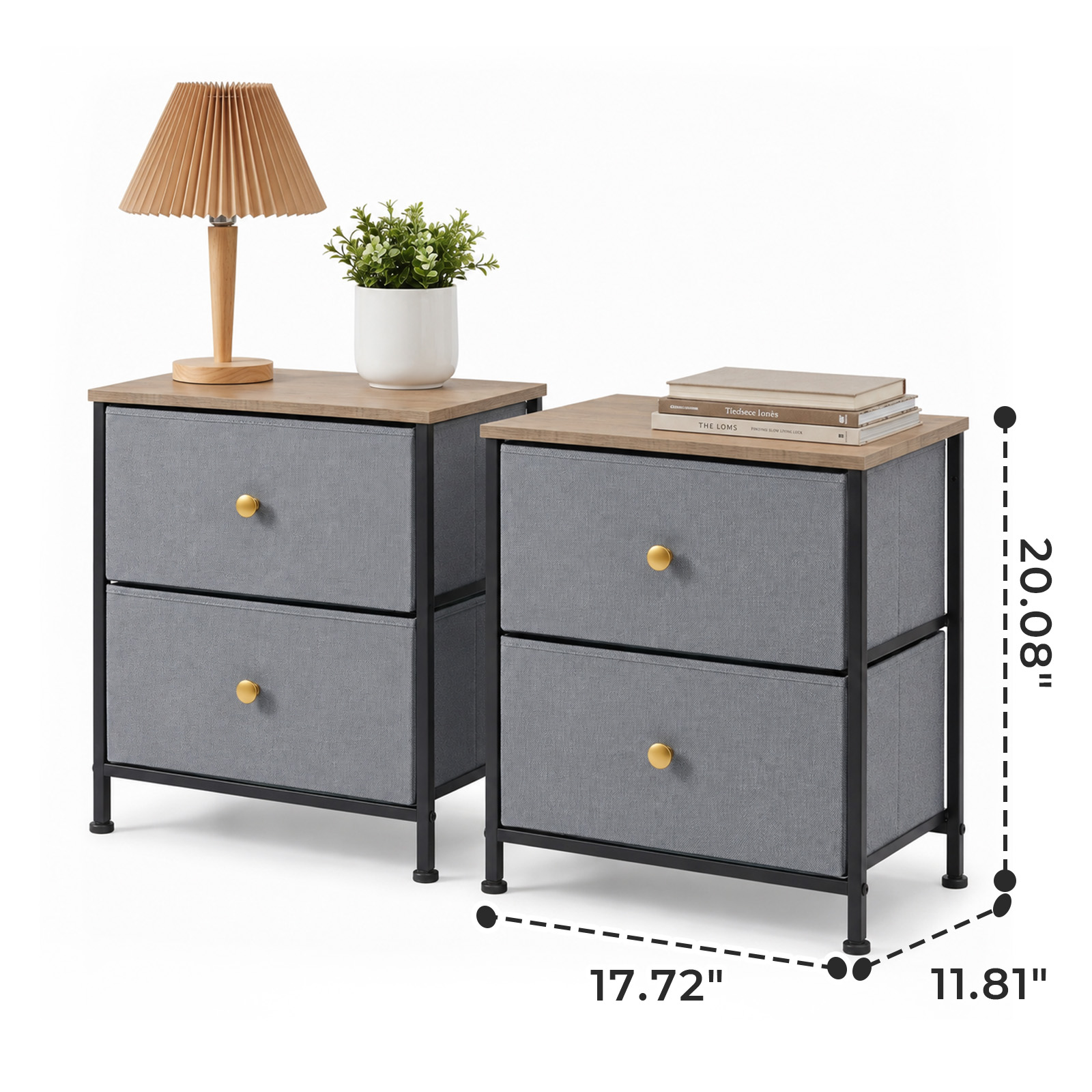 Alvantor Nightstand with 2 Storage Drawers, Small Bedside Table, Small Dresser with Sturdy Wooden Top for Daily Essentials, Compact Nightstand for Bedroom and Small Spaces