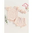 thumbnail image 5 of Aojekbee Baby Girls 3Pcs Summer Outfit Fly Sleeve Romper + Ruffle Shorts + Headband Set Daisy Print Clothes, 5 of 10