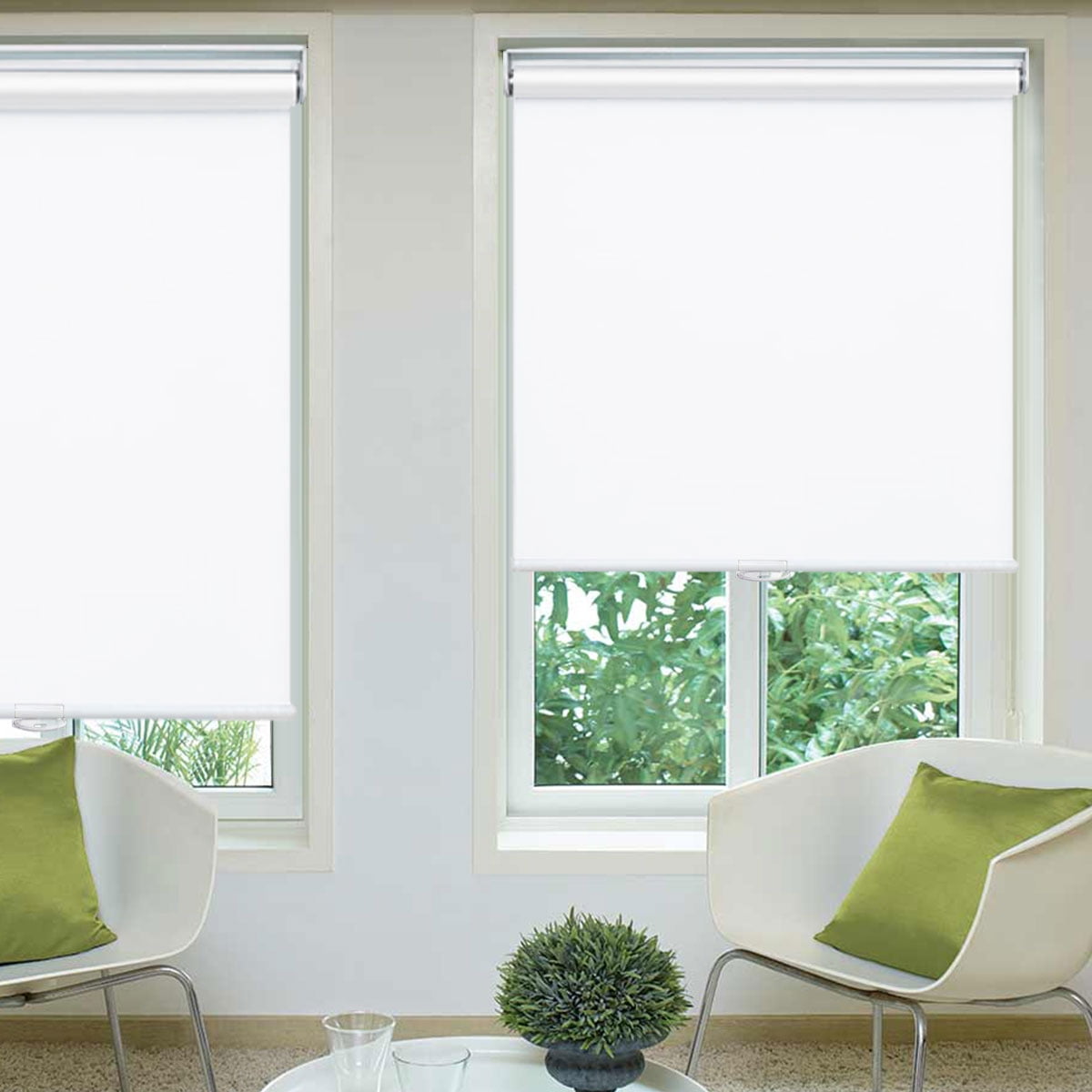 Blackout Roller Shades, Cordless Roller Window Blinds with Thermal Insulated for Office, Living Room, Bedroom, Kitchen, Easy Installation--Blackout White+25"W x 202"H