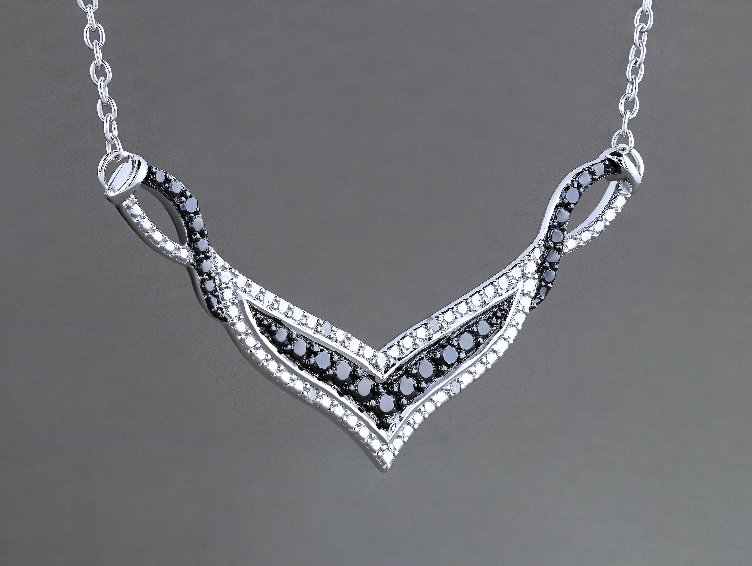 Dazzlingrock Collection Round Black & White Diamond Accent Chevron Pendant Necklace for Women with 18 Inch Silver Chain in 925 Sterling Silver
