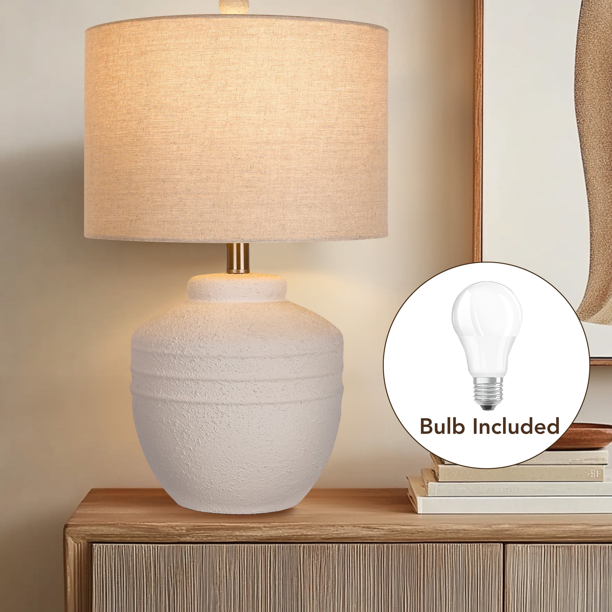 Farmhouse Jar Table Lamp 1 Pack, Rotary Switch Rustic Bedside Lamp, Pot Nightstand Lamp for Bedroom Living Room (LED Bulb Included)