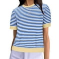 thumbnail image 1 of T-shirts Rayés pour Femmes Manches Courtes Décontractées Col Rond Tunique Tenues d'Été Vêtements Y2k, 1 of 4