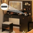 thumbnail image 6 of Blotout 47" Black Vanity Desk with LED Light Mirror & Power Outlet, Makeup Vanity Table with Lots of Storage Shelves & 2 Drawers & Storage Cabinet and Cushioned Stool, 6 of 10