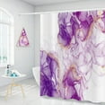 thumbnail image 3 of Purple Shower Curtain, Extra Long Lavender White Mixed Gold Ink Art Painting Shower Curtains Modern Marble Luxury Bathroom Curtain Bathtub Decor Waterproof Fabric with Hooks-48"W x 72"L (Pack of 1), 3 of 7