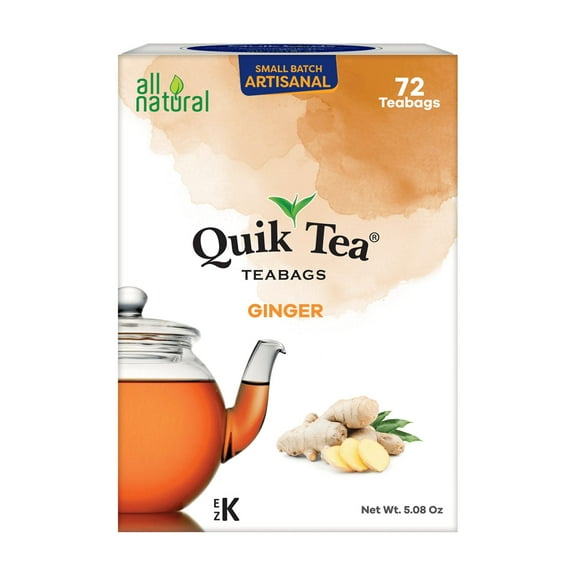 QuikTea Ginger Chai Tea Bags - 72 Count - All Natural, Preservative Free - Non-GMO - Easy To Brew Ginger Chai Tea Bags
