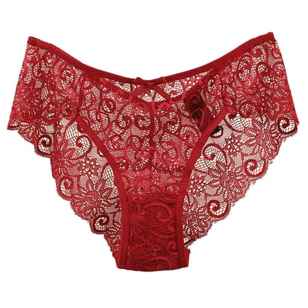 

BIZIZA Briefs for Women Low Rise Lingerie Hollow Out Plus Size Embroidered Sexy Panties Red S