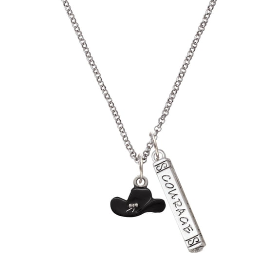 Delight Jewelry Silvertone Black Cowboy Hat Silvertone Courage Strength Wisdom Honesty Bar Charm Necklace, 23"